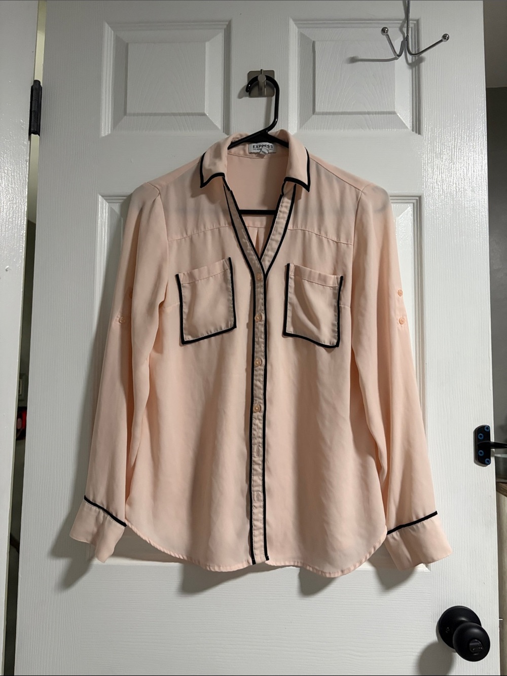 Express Portofino Light Peach Blouse with Black Trim